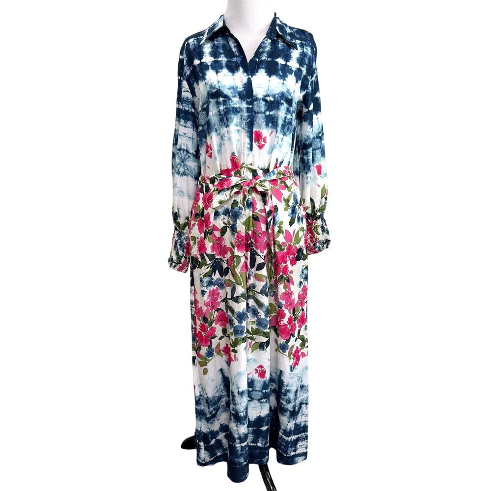 MISA Los Angeles Bettina Maxi Shirt Dress S Long Sleeve Button Floral Watercolor